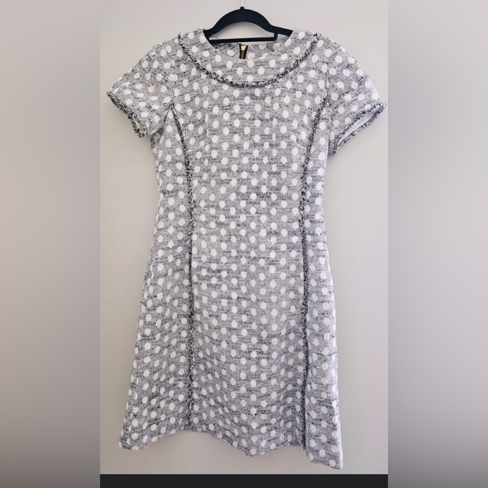 Sara Campbell Gray and White Polka Dot Dress